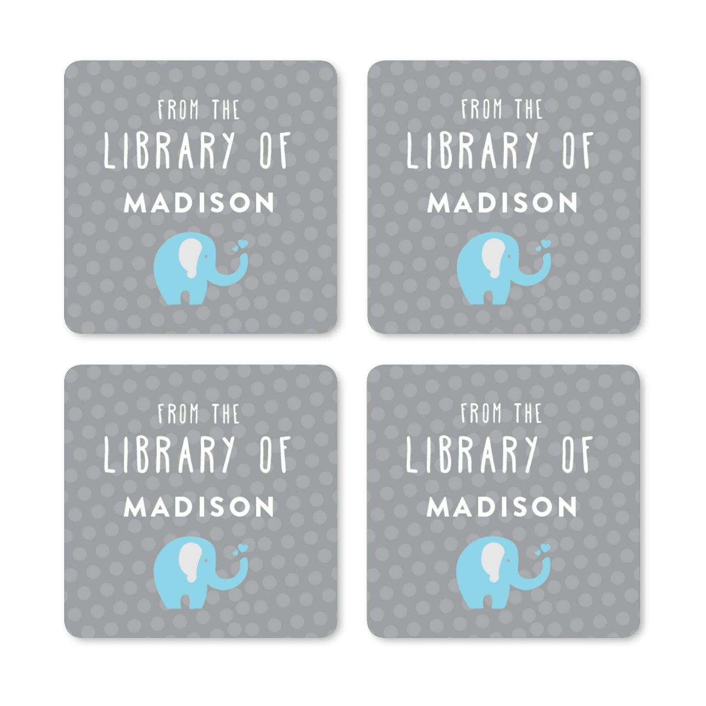 Andaz Press Personalized Square Book Label Stickers, from The Library of, Baby Blue Elephant, 40-Pack, Custom Name