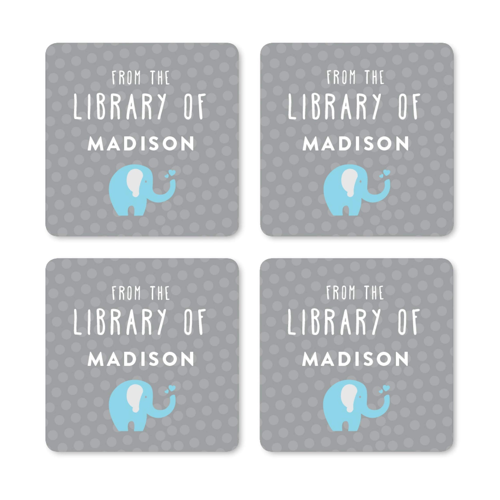 Andaz Press Personalized Square Book Label Stickers, from The Library of, Baby Blue Elephant, 40-Pack, Custom Name