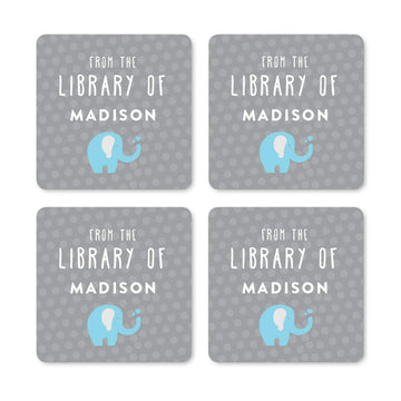 Andaz Press Personalized Square Book Label Stickers, from The Library of, Baby Blue Elephant, 40-Pack, Custom Name