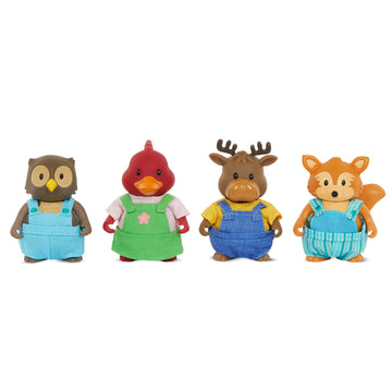 Li’l Woodzeez Friendz Club Forest Set, 4 Posable Animal Figures, Playsets