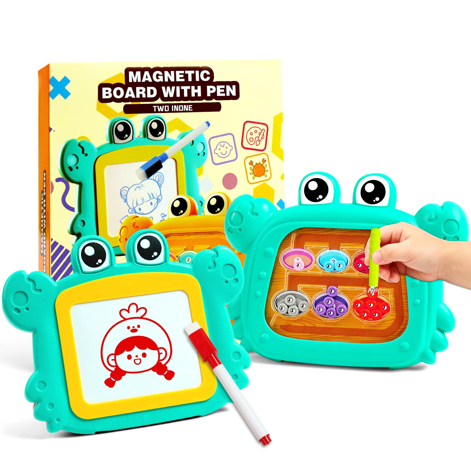 TiTiC Cute Crab Magnetic Drawing Board & Number Maze Adventure Toy, Portable Magnetic Doodle Drawing Board Travel Essentials, Improve Motor Skills