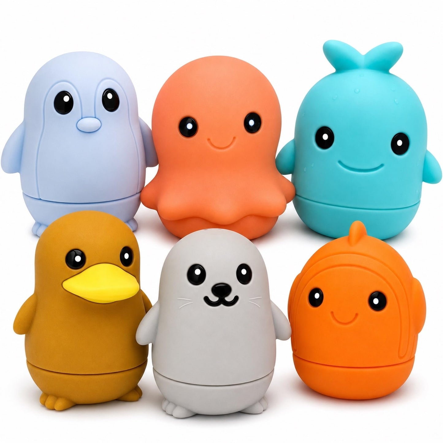 BerrySquishy Silicone Bath Toys, Opens for Cleaning, Baby Bath Toys 9M+, Toddler Bath Toys 1-3, Bathtub Toys, Ocean Friends 6-Piece Set