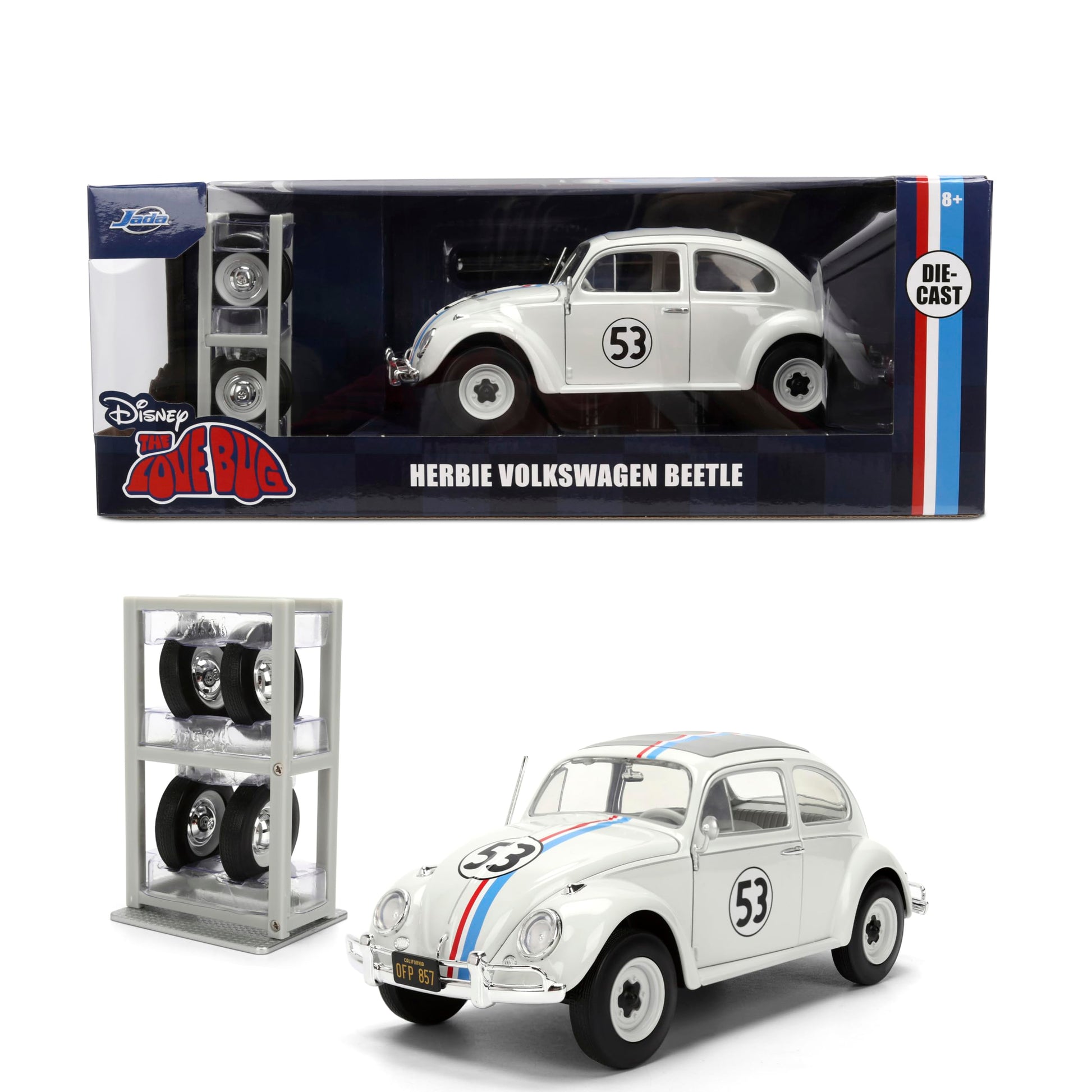 Jada Herbie The Love Bug Volkswagen Beetle Hollywood Rides 1:24 Die-Cast Vehicle with Tire Rack Toys
