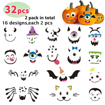 DIYASY Foam Pumpkin Decorations Craft Kit,32 Pcs Halloween DIY Pumpkin Face Stickers for Kids Halloween Party Decoration 2 Pack