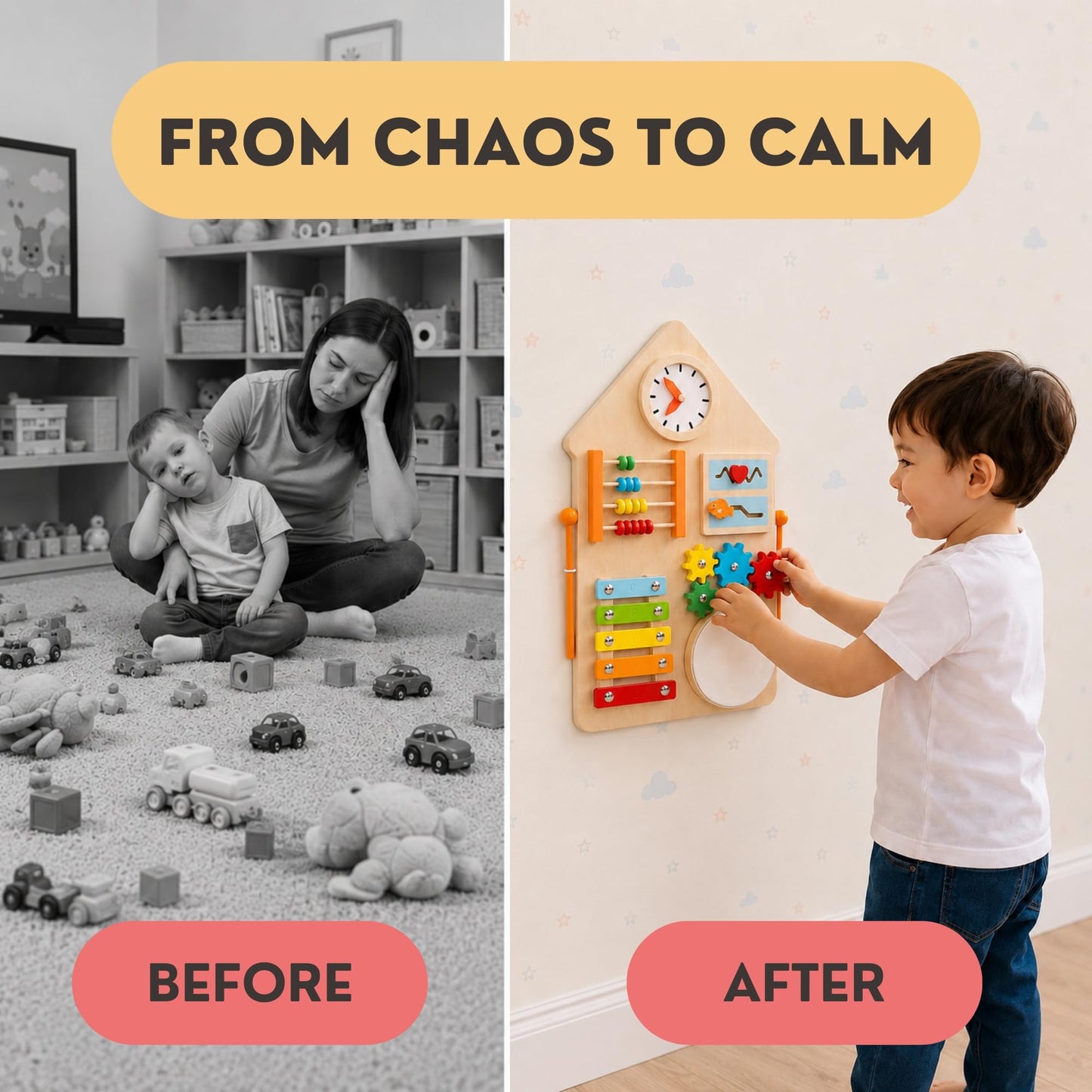 Melemma Wall Sensory Board for Toddlers 1-3 | Montessori Wall Busy Board for Playrooms, Nurseries, Daycare | No Assembly & Quick Install | 17.5 x 11.5