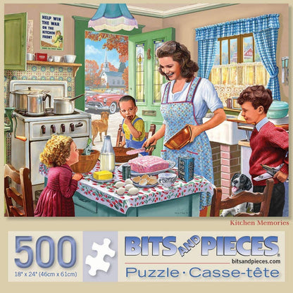 Bits and Pieces - Large 500 Piece Jigsaw Puzzle for Adults - ‘Kitchen Memories’ Classic 50's Jigsaw Puzzle by Artist Steve Crisp, Completed Puzzle
