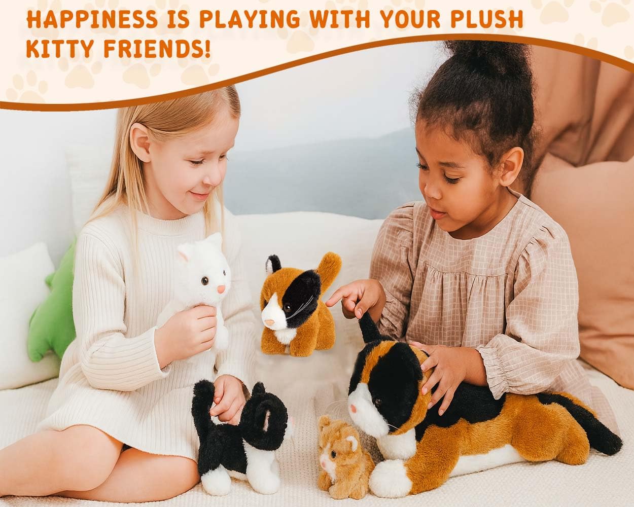 Chirpy Chums Classic Cat Family - 14” Mommy Cat Stuffed Animal with 4 Baby Kittens Inside, Zipper Belly Surprise Plush, Ultra-Soft Mommy & Baby Plush