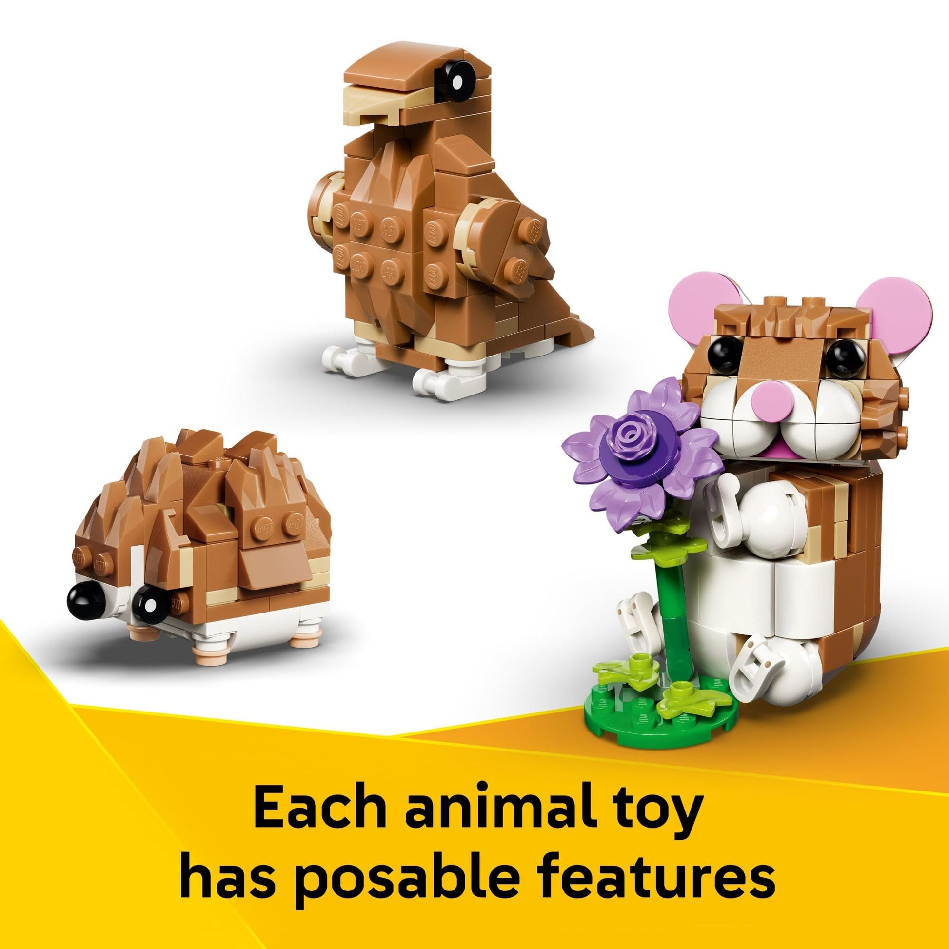 LEGO Creator 3 in 1 Cute Hamster with a Flower Building Toy for Girls & Boys, Ages 7+ - Kids Build a Hamster, Hedgehog or Eagle Animal Figure - Gift
