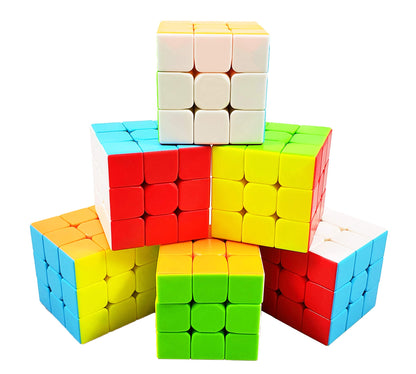 INTEGEAR 6 Pack Full Size Stickerless 56mm Magic Speed Cube 3x3 Easy Turning and Smooth Play Durable Puzzle Cube Toy for Kids