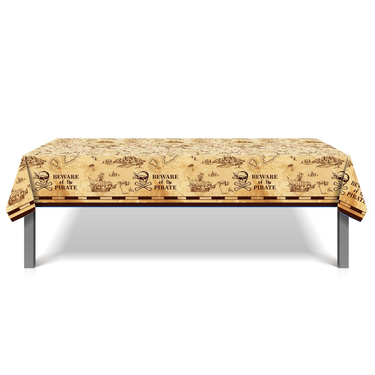 2 Pcs Pirate Party Tablecloth, Disposable Plastic Vintage Treasure Map Tablecover Waterproof Rectangular Treasure Tablecloth for Kids Pirate Themed