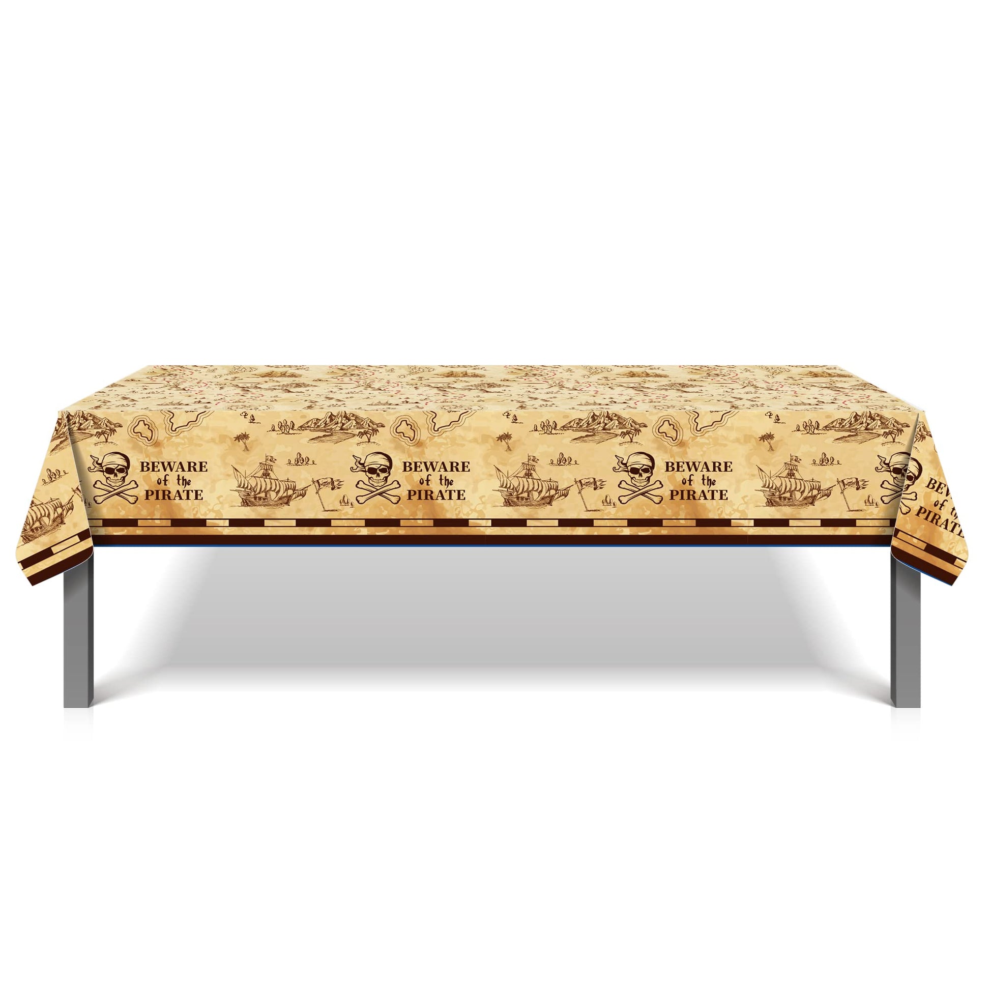 2 Pcs Pirate Party Tablecloth, Disposable Plastic Vintage Treasure Map Tablecover Waterproof Rectangular Treasure Tablecloth for Kids Pirate Themed