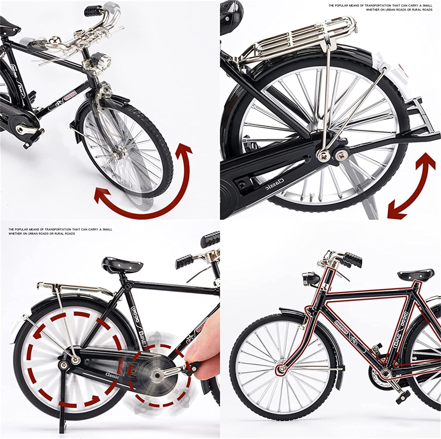 Vucootli 2023 DIY Retro Bicycle Model Ornament for Kids, 1:10 Simulation Mini Bicycle Model Scale Kit with Inflator and Briefcase, Finger Bike Models