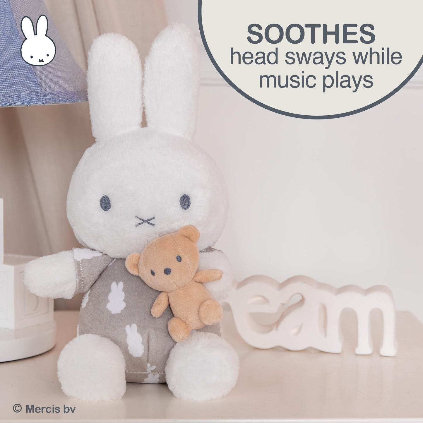 Kids Preferred Miffy Baby Keywind Musical - Super Soft Plush Toy, Plays Rockabye Baby, Swaying Head, Neutral Colors, Ages 0 Months and Up, 12 in