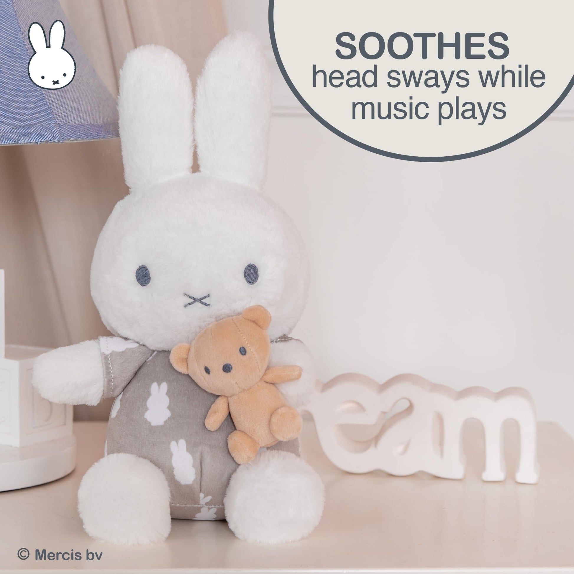 Kids Preferred Miffy Baby Keywind Musical - Super Soft Plush Toy, Plays Rockabye Baby, Swaying Head, Neutral Colors, Ages 0 Months and Up, 12 in