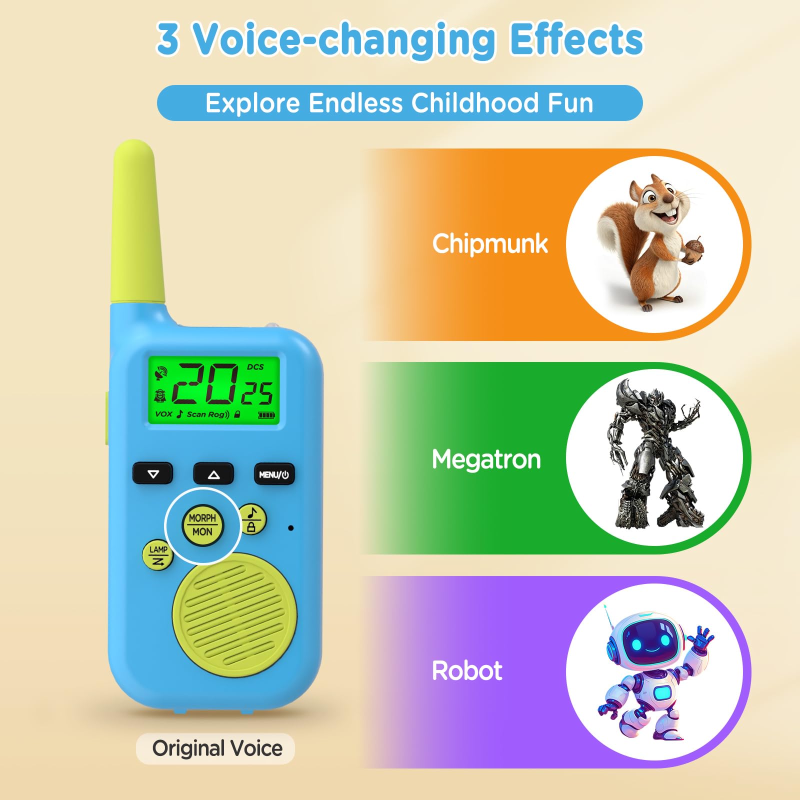 Peakeep Walkie Talkies for Kids Long Range 3 Miles, Voice-Changing Toys Gifts for 3-12 Years Old Boys Girls, 2 Way Radios Big LCD Screen, Flashlight