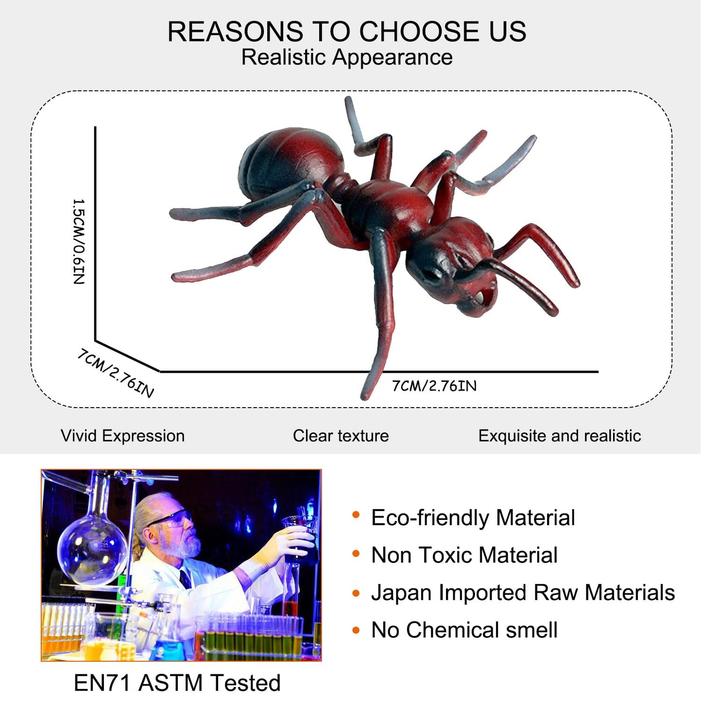 JOKFEICE Realistic Animal Figures Red Ant Figurines Insect Toy, Science Project, Cake Topper, Early Educational Toys Birthday for Toddlers Kids Age 3