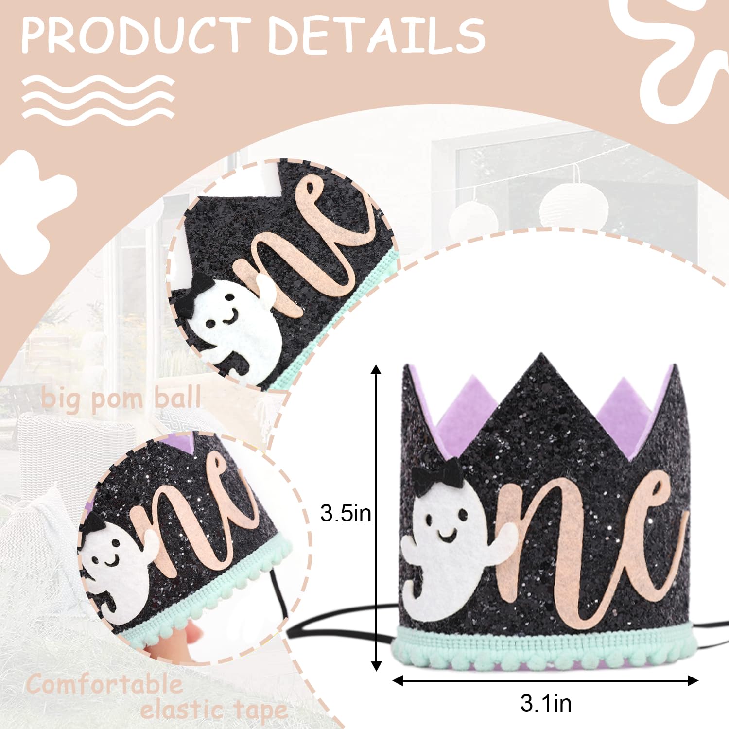 Rweseo Spooky One Birthday Crown,Halloween Party First Birthday Crown