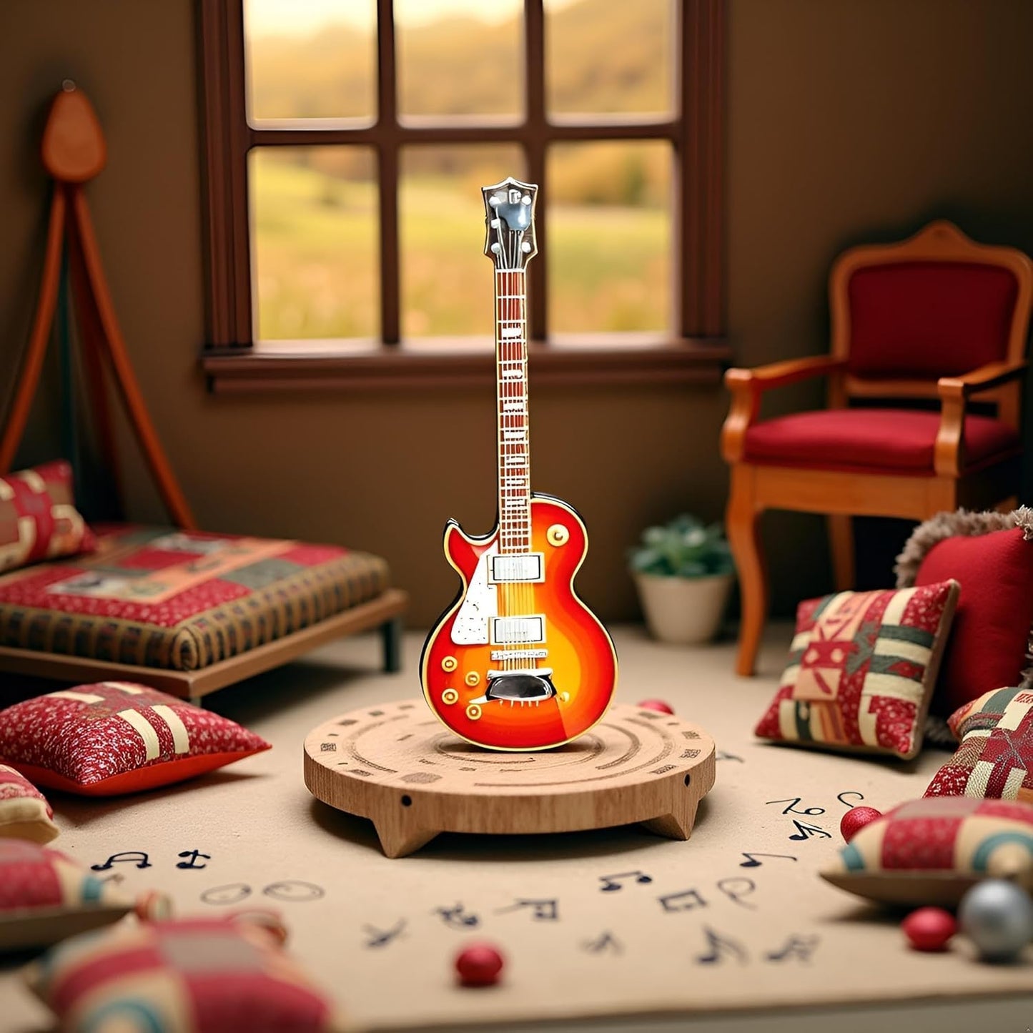 1Pc Miniature Guitar 1:12 Dollhouse Miniature Instrument Guitar Model Multifunction Decorative Ornament for Home Festival Holiday Party Decor