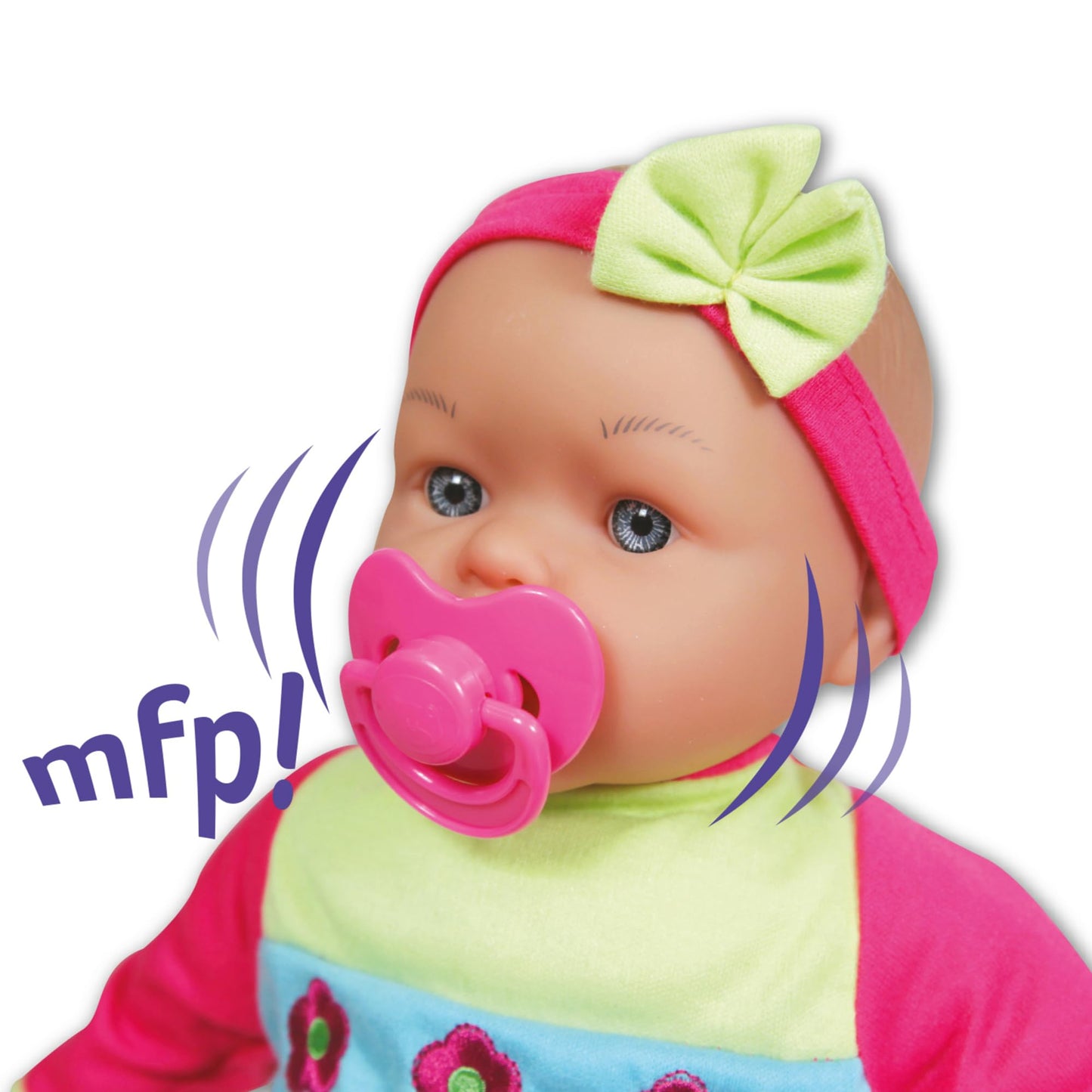 Lissi: 15" Moving Face Baby Doll - Pink-Green-Blue- Floral - Interactive Doll & Feeding Care Accessories, Sucks On Pacifier & Makes Noises, Kids 2+
