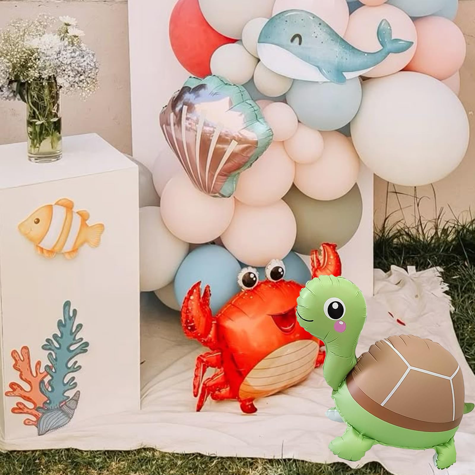 4 Pcs Inflatable Self Standing Turtle Balloons/4D Walking Animal Turtle Foil Balloon/Under The Sea Party, Mermaid Ocean Theme Birthday, Pool Beach