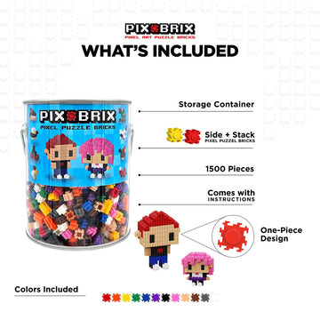Pix Brix Pixel Art kit Puzzle Bucket - 1,500-Piece Kit with 12-Color Light Palette - Patented Interlocking Building Bricks for 2D and 3D Creations