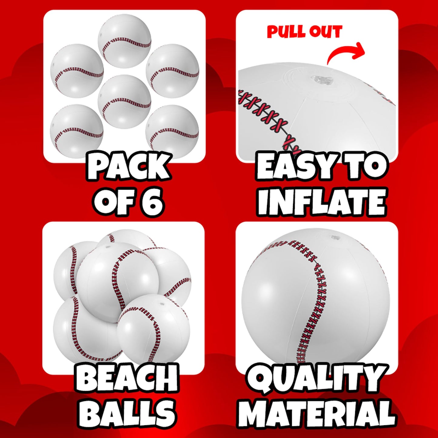 KiddieLoot Inflatable Baseball Beach Balls for Kids, 16 inch (6-Pack)