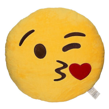 EvZ Official Certified Throwing Kiss Plush Pillow - 32cm Large Soft Winking Face Emoticon Cushion with Red Heart - Cute Romantic Decorative Stuffed