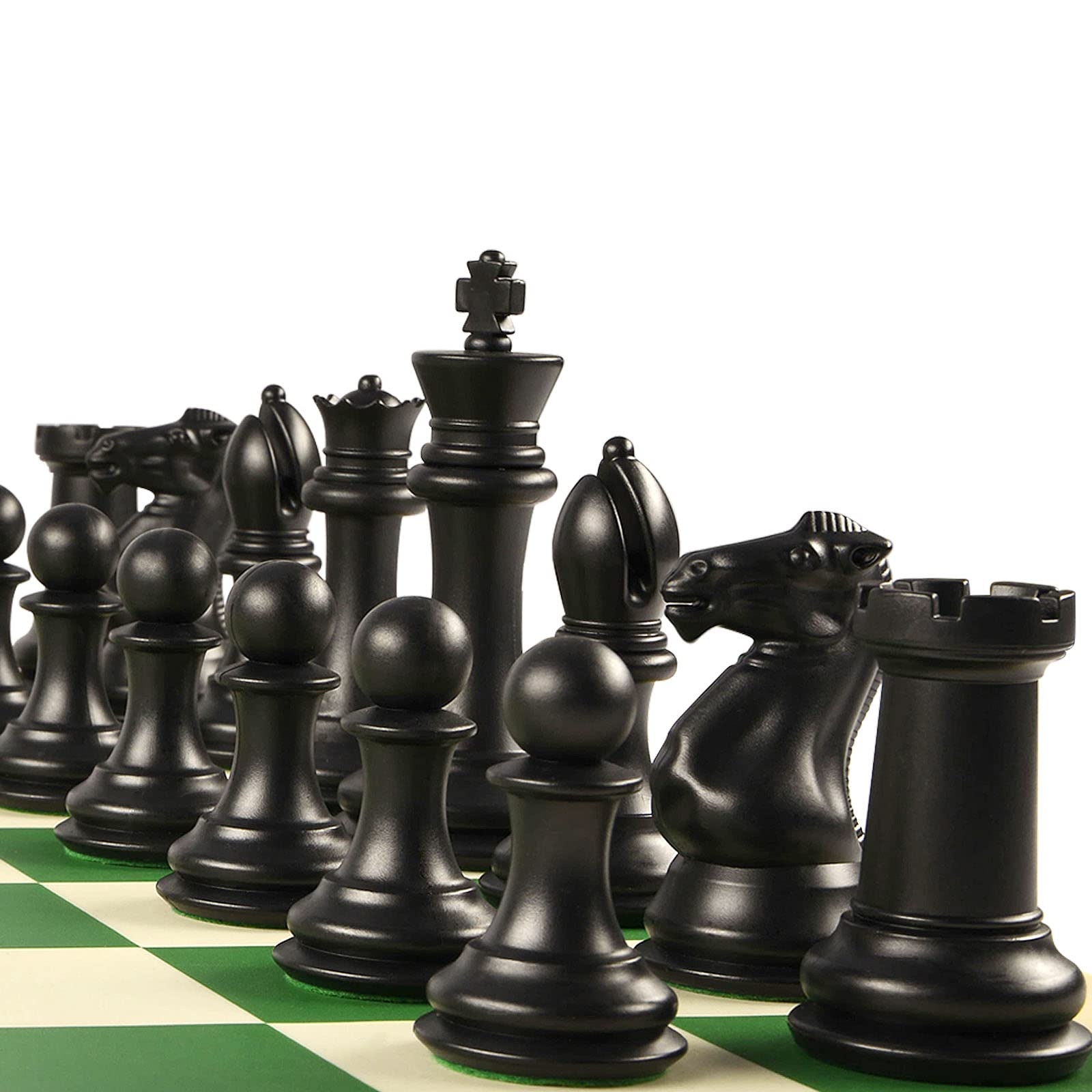 OUMODA 4" King Tournament Chess Set Foldable 20" Silicone Chess Board Mat with 2.2" Squares Green Color, Weighted Chess Pieces- 2 Extra Queens