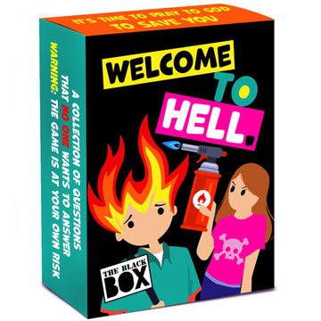 the black box Welcome to Hell - A Bold Couples Card Game for Daring Date Nights, Drinking Games, Deep Conversations & Crazy Challenges - A Unique Gift