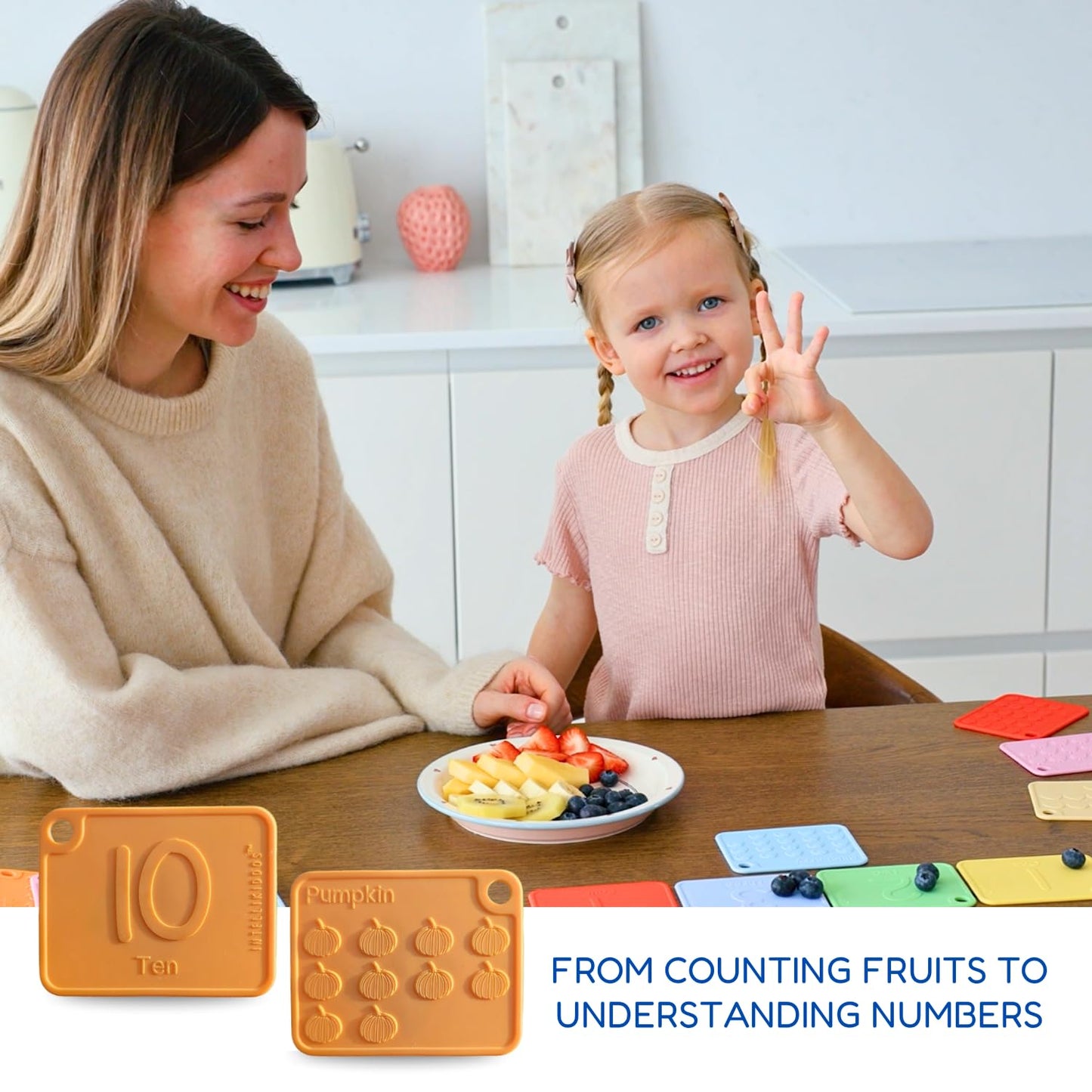 INTELLIKIDDOS Sili123s Number Flash Cards, Non-Toxic Silicone Number Flash Cards for Toddlers 1-3, Montessori Sensory Fruits Counters Math