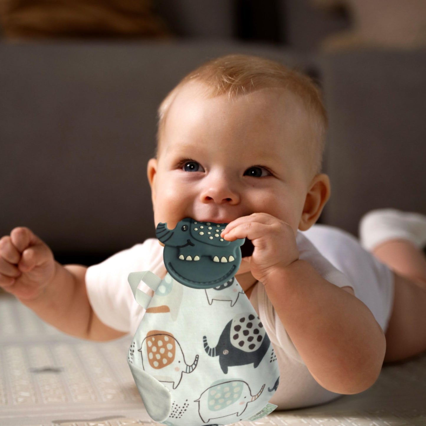 Malarkey Kids Munch-It Blanket: Teether and Cozy Blanket Combo for Teething Babies - Soothe, Snuggle, and Relieve Discomfort! (Earnest Elephant)