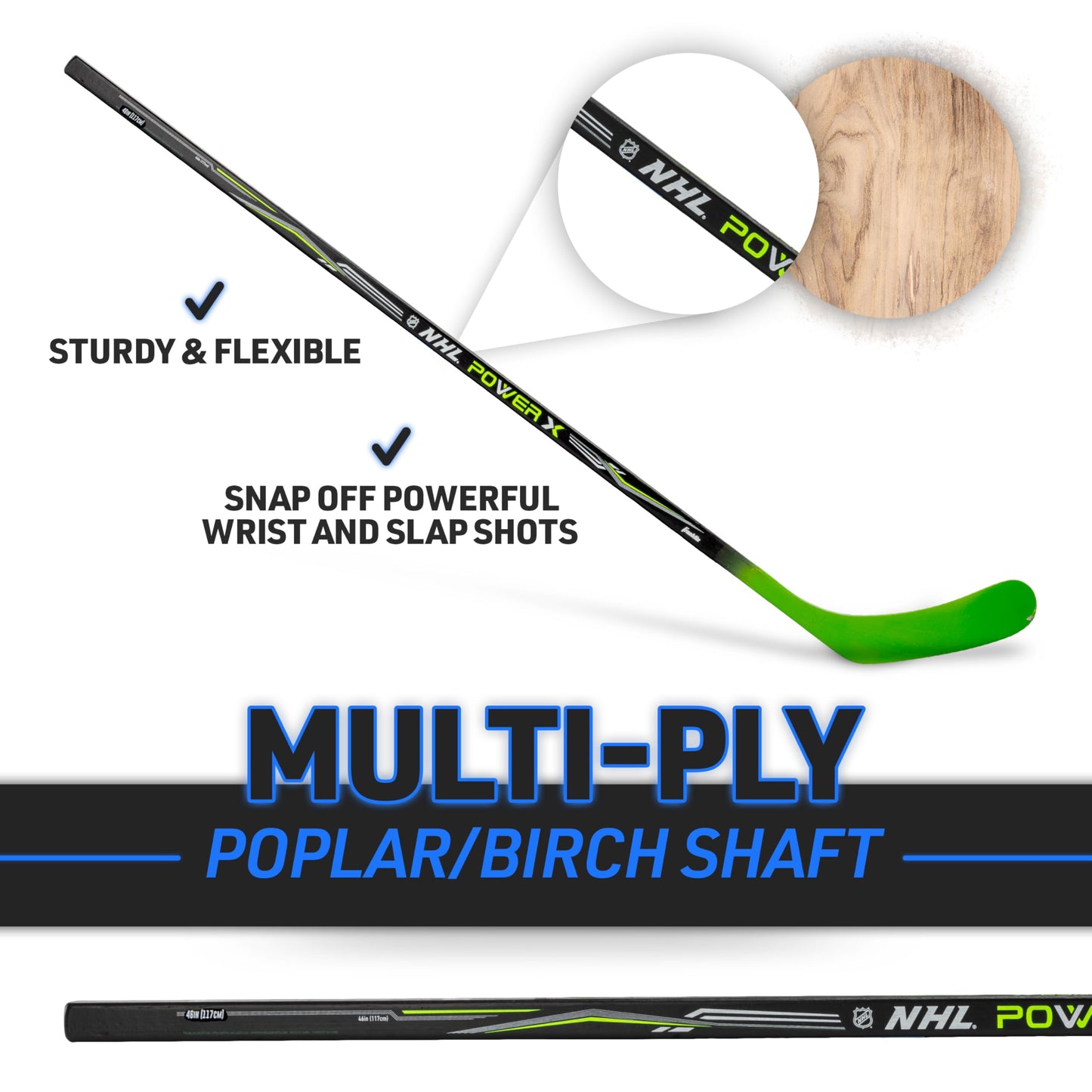 Franklin Sports NHL Power X Street Hockey Stick - 46 Inch Youth - Righty