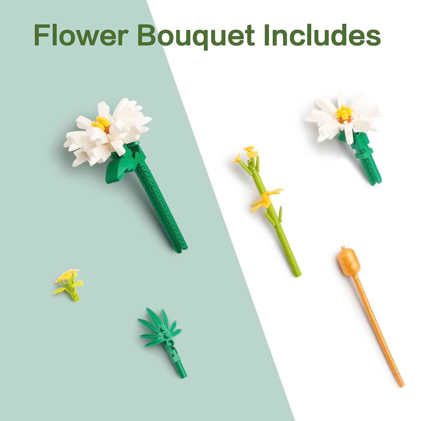 YaJie Flower Bouquet Building Set - White Daisy Blocks for Adults, 490 PCS DIY Mini Bricks, Unique Botanical Home Decor, Creative Gift for Women
