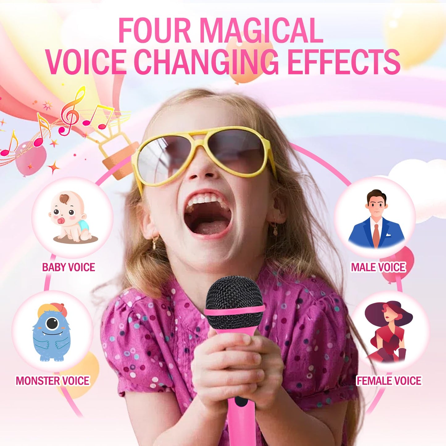 Kids Karaoke Machine with 2 Microphones Bluetooth Toddler Karaoke Speaker for Girls Boys Children Singing Machine Include Voice Changer Gift for