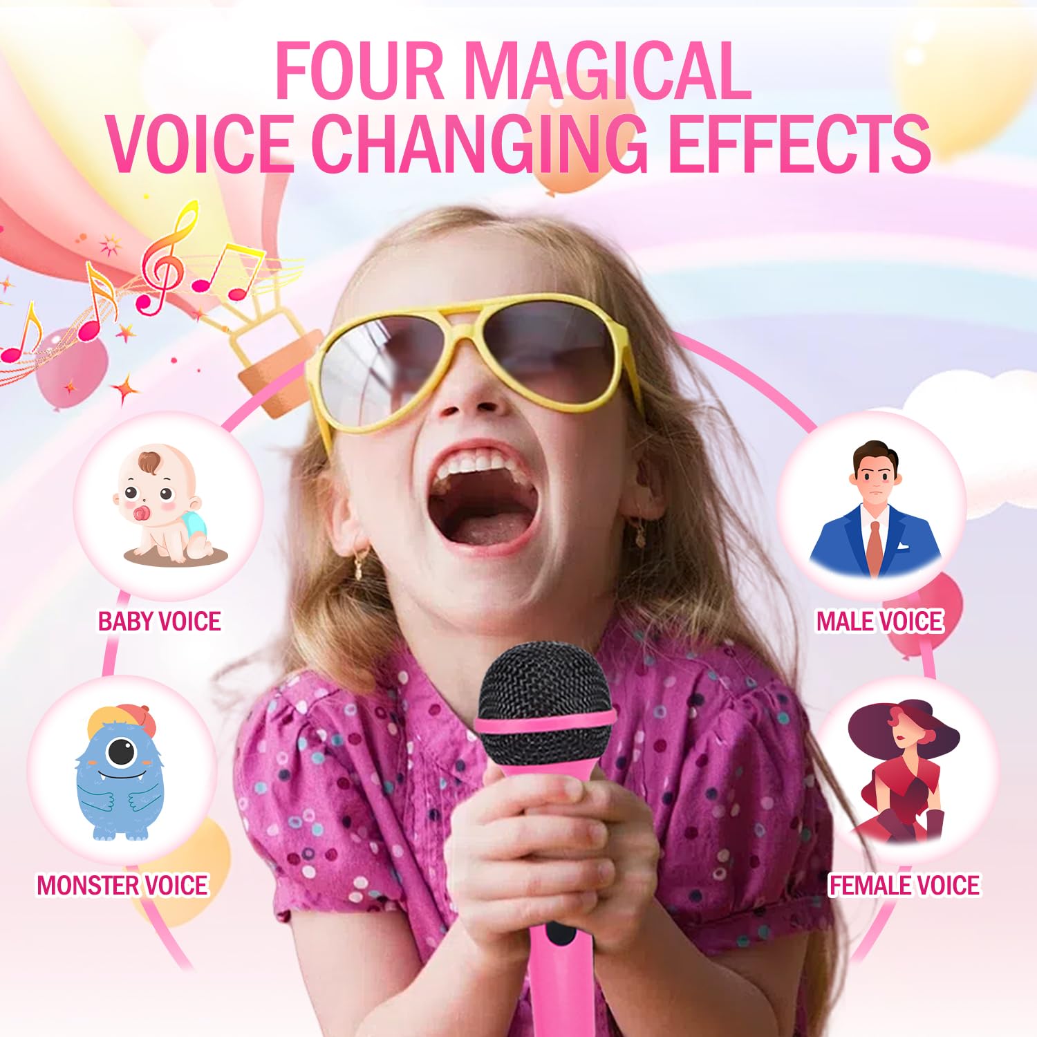 Kids Karaoke Machine with 2 Microphones Bluetooth Toddler Karaoke Speaker for Girls Boys Children Singing Machine Include Voice Changer Gift for