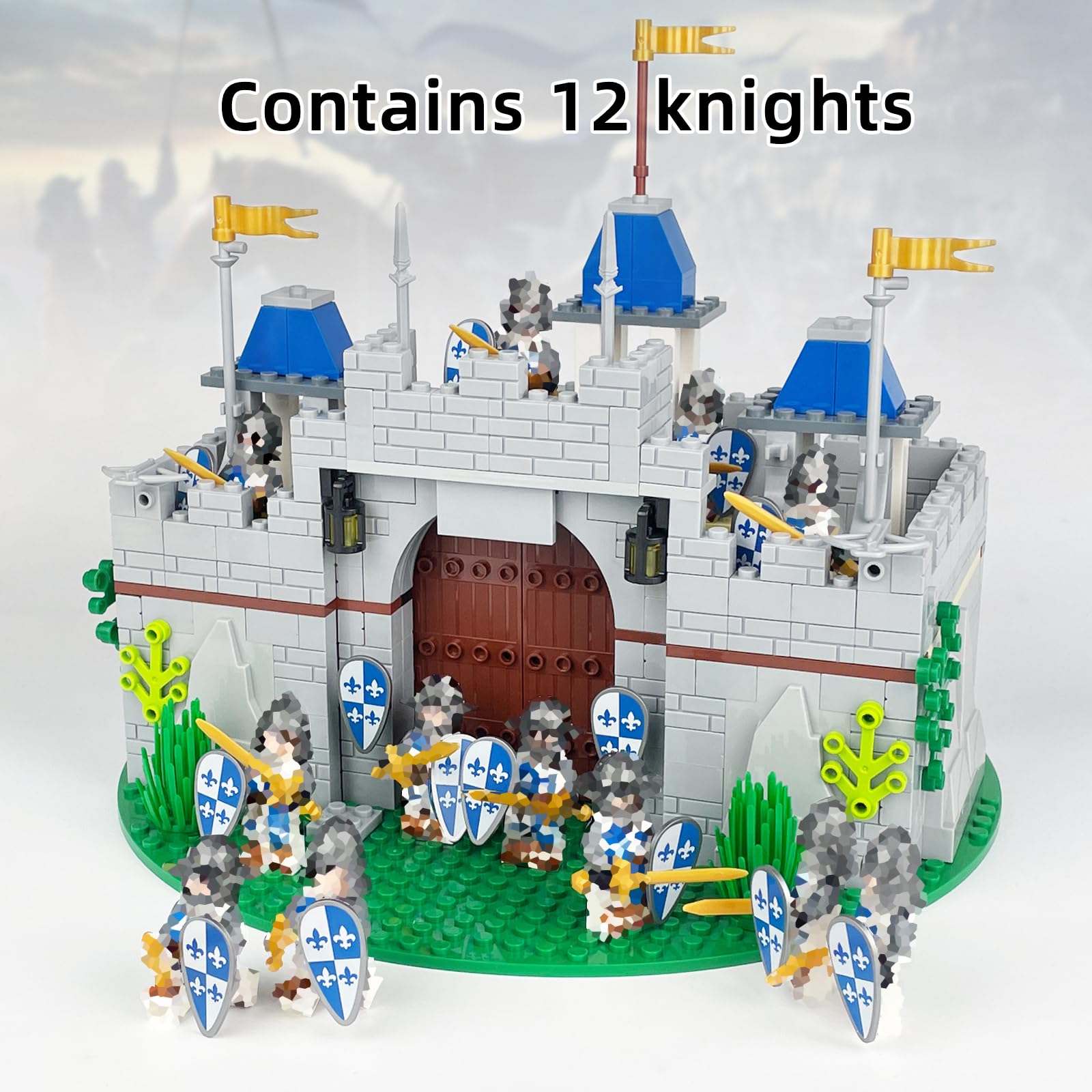 Usoway Medieval Knight Castle Building Blocks Set,Comes with 12 Knights Figures,Compatible with Lego Medieval Town Square Toys,for Adult and Children