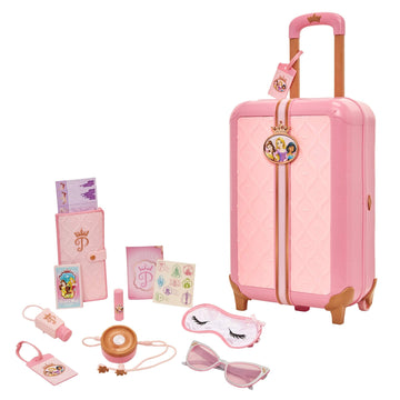 Disney Princess Travel Suitcase Play Set for Girls with Luggage Tag by Style Collection, 17 Pretend Play Accessoriespiece Including Travel Passport!