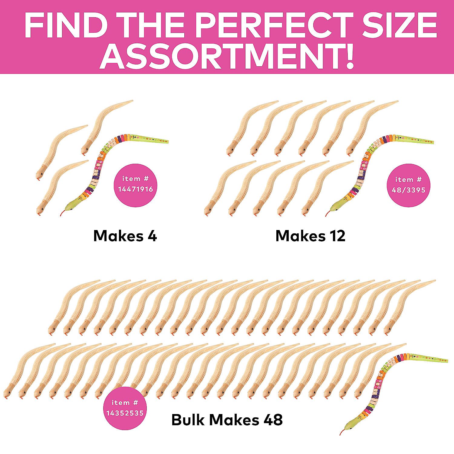 Fun Express DIY Wooden Snakes - Set of 12 - Crafts for Kids and Party Activities - VBS Vacation Bible School Supplies/Decor