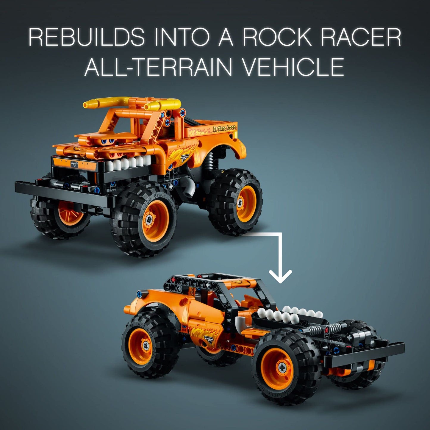 LEGO Technic Monster Jam El Toro Loco, 2 in 1 Pull Back Truck to Off Roader Car Toy 42135, Monster Truck and Race Car Building Toy, Construction Kit