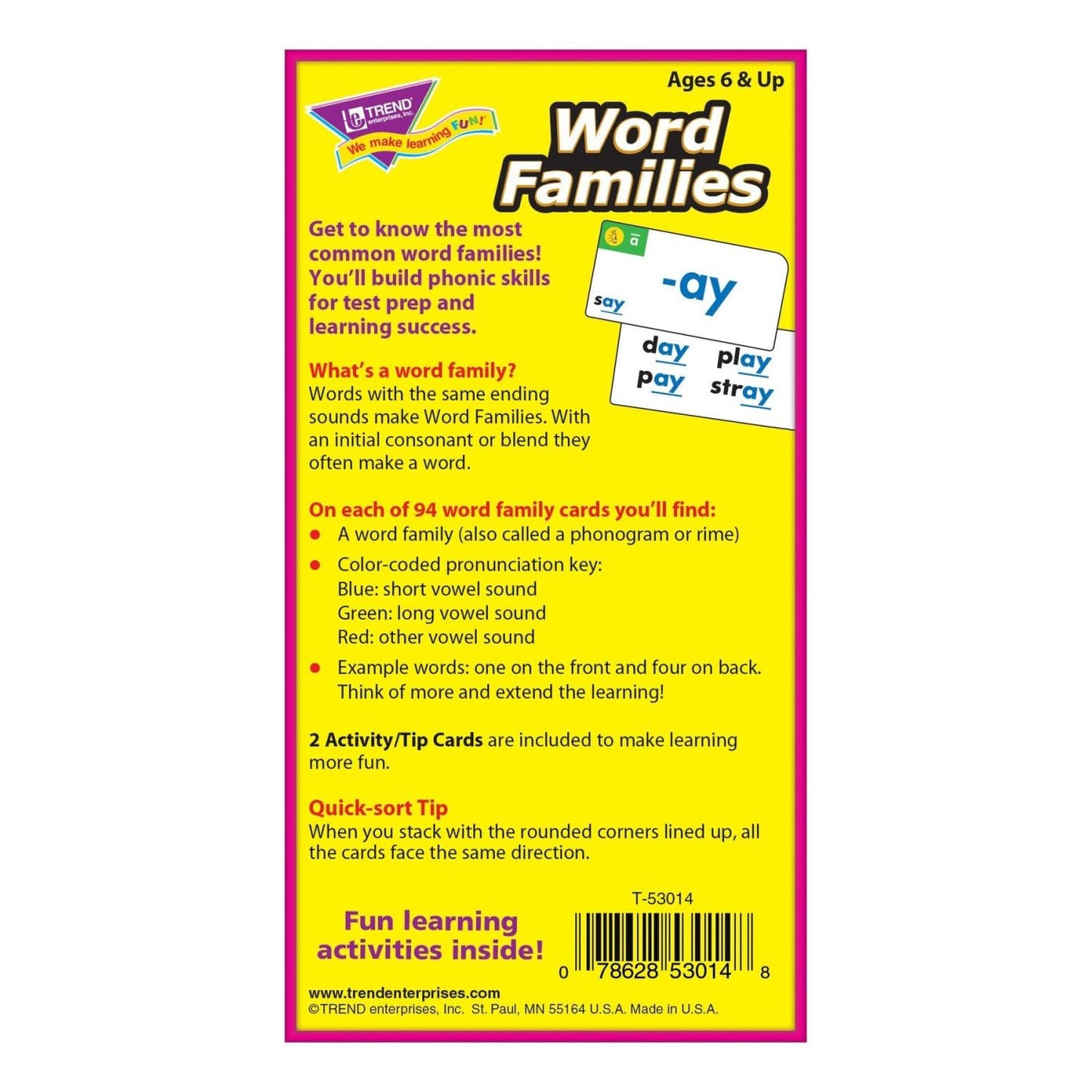 Trend Enterprises: Word Families Skill Drill Flash Cards, Content-Rich Cards to Practice and Master, Great for Skill Building and Test Prep, 96 Cards