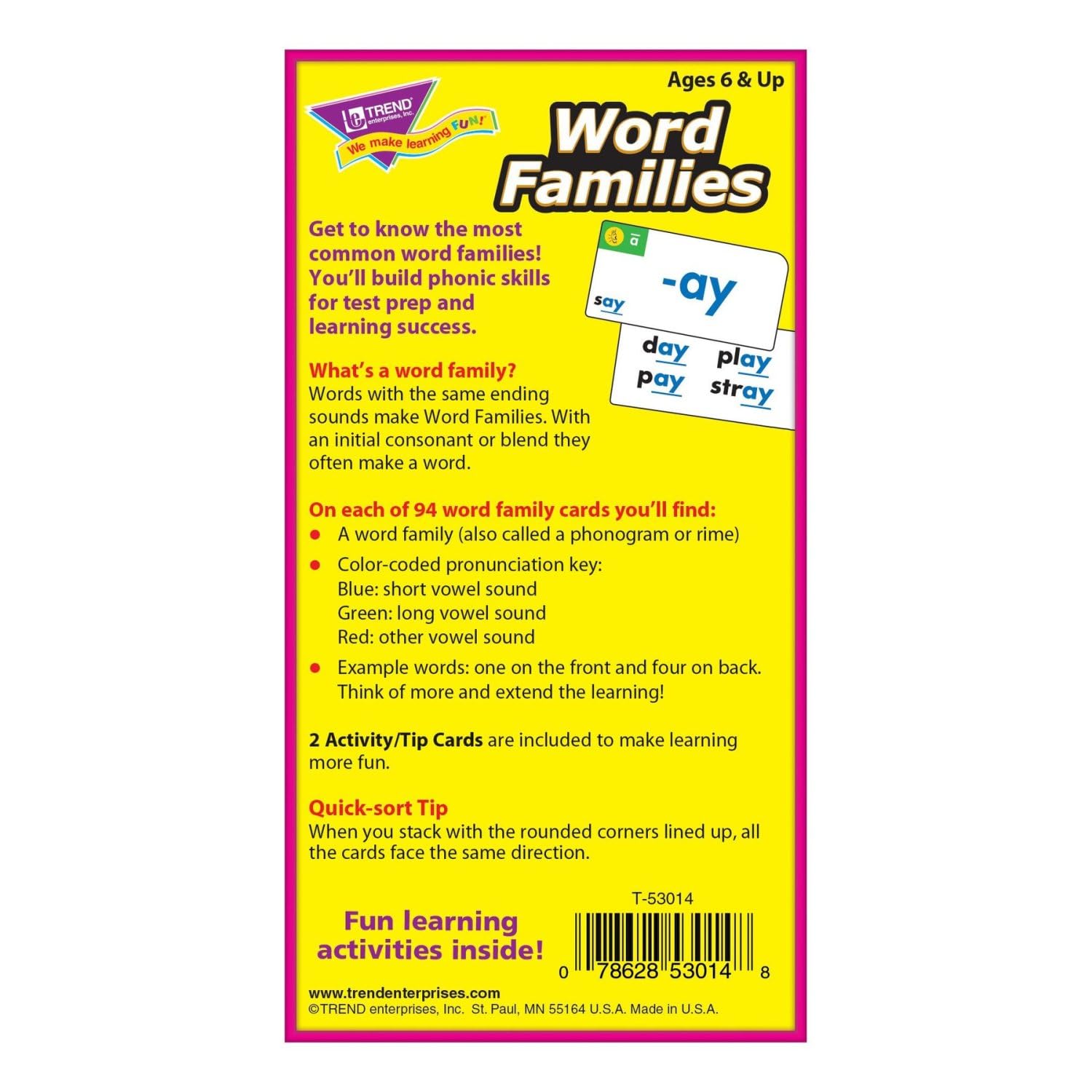 Trend Enterprises: Word Families Skill Drill Flash Cards, Content-Rich Cards to Practice and Master, Great for Skill Building and Test Prep, 96 Cards