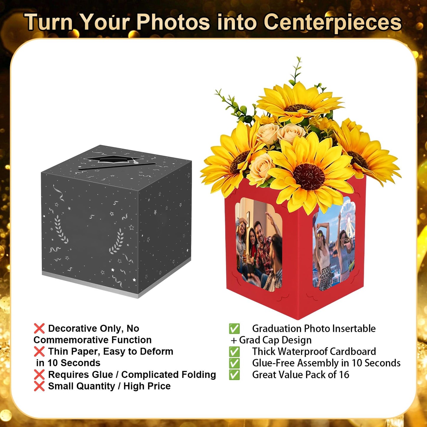 Fennoral 16 Pcs Graduation Box Centerpieces for Table 6/7 Inch Photo Display Congrats Grad Party Favor Gift College Picture Box Photo Props Frame