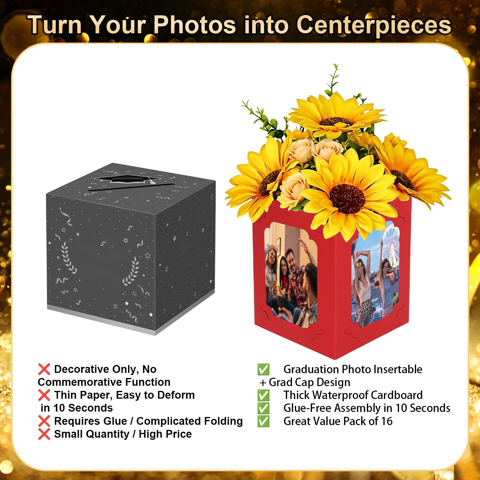 Fennoral 16 Pcs Graduation Box Centerpieces for Table 6/7 Inch Photo Display Congrats Grad Party Favor Gift College Picture Box Photo Props Frame
