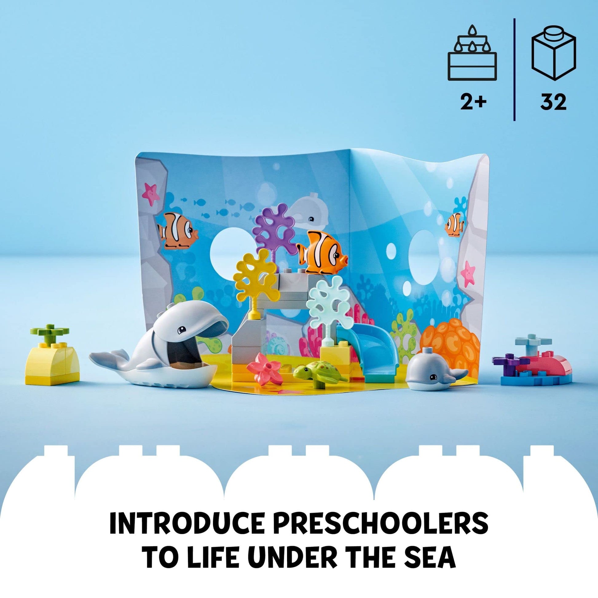 LEGO DUPLO Wild Animals of The Ocean Set 10972, with Whale and Turtle Sea Animal Figures & Playmat, Educational Toys with Fun Colors for Toddlers 2
