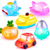 6 Packs No Hole Boat Bath Toy Set, Light up Changing Color in Water, Floating Rubber Bathtub Toys for Baby Toddler Infant Boy Girl Kid Play, Led
