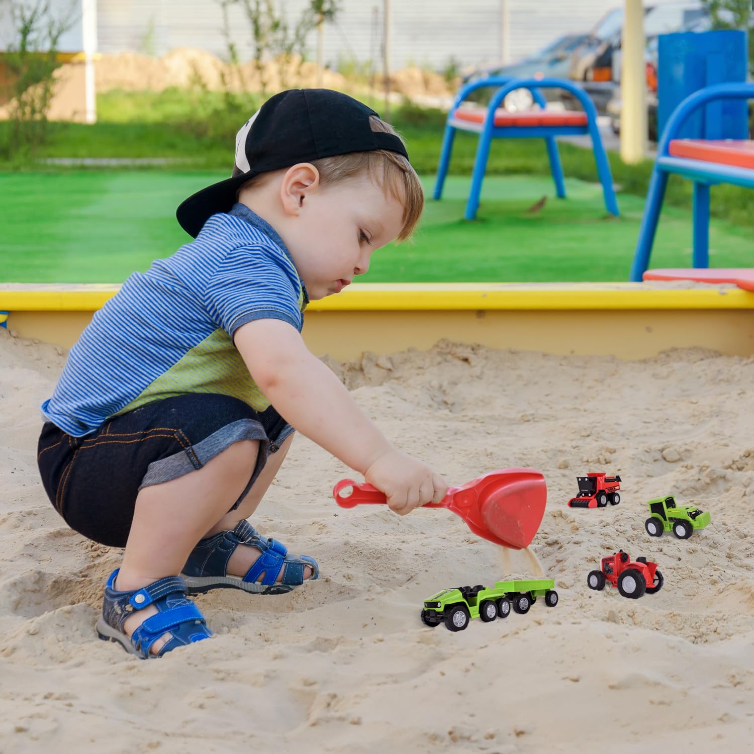 Maxx Action Farm Construction 5pk Toy Truck Set, Includes Wagon, 6x6, Modern Tractor, Combine and Vintage Tractor Vehicles with Moving Parts, Cake