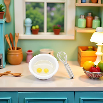 2Pcs/Set 1/12 Miniature Whisk and Mixing Bowl Dollhouse Decoration Accessories