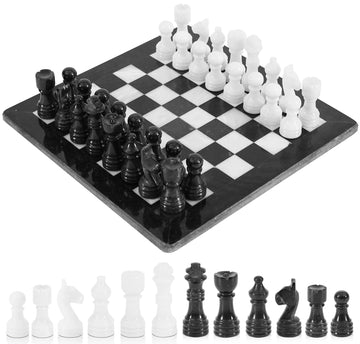 Radicaln Marble Chess Set 12 Inches Black and White Handmade Chess Game - 1 Chess Board & 32 Chess Pieces - Board Game for 2 Player Games - Adults