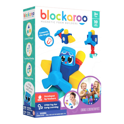 Blockaroo Magnetic Foam Building Blocks - 10-Piece Airplane, Bath Toys for Toddlers, Preschool Toys, Bathtub Toys, Sensory Toys, Blocks for Toddlers