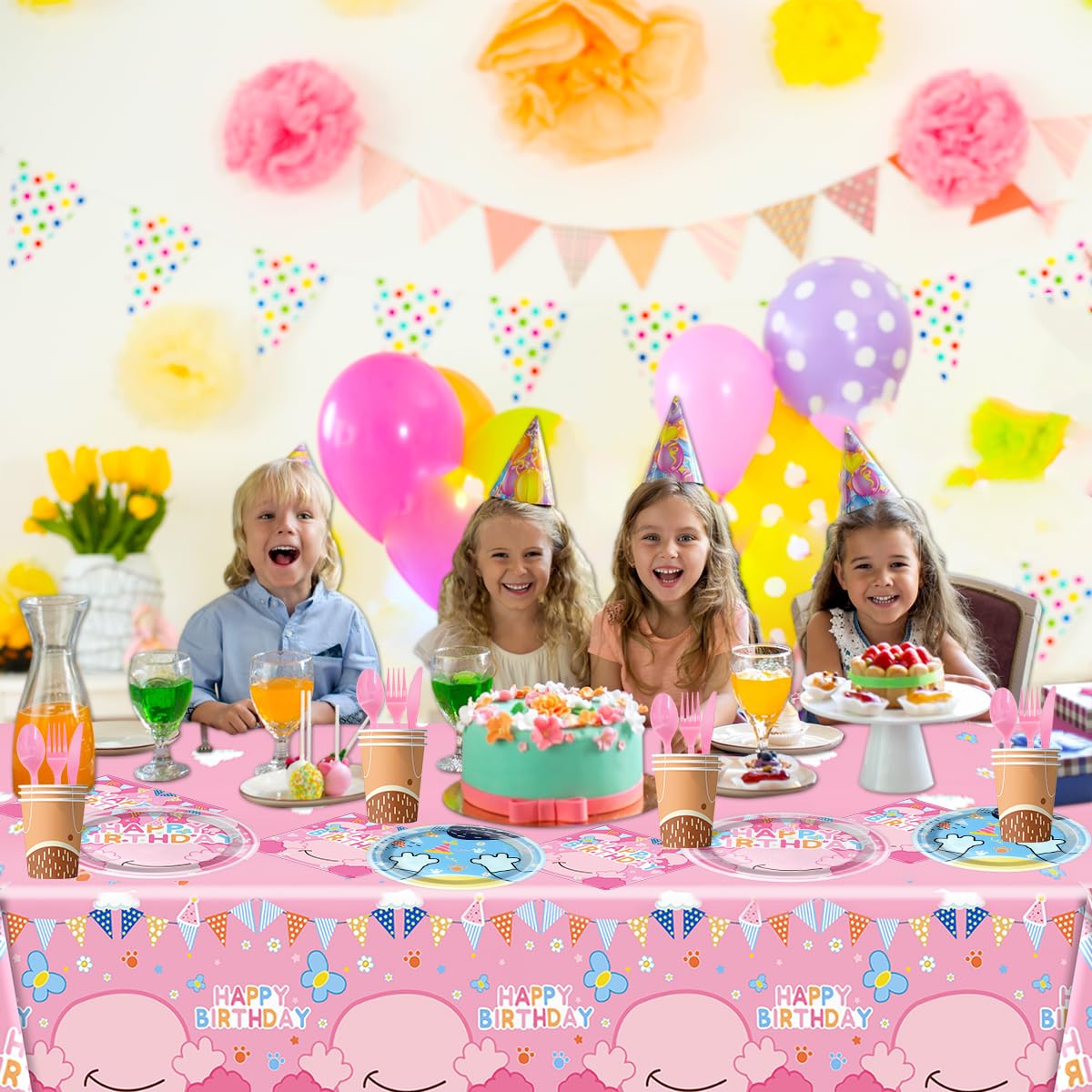81Pcs Pink Dog Birthday Party Tableware Set Cute Dog Party Decoration Pink Cartoon Birthday Party Supplies